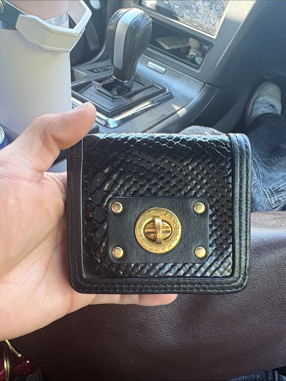 Marc Jacobs Black Textured Leather Money Clip with Gold Turn-Lock